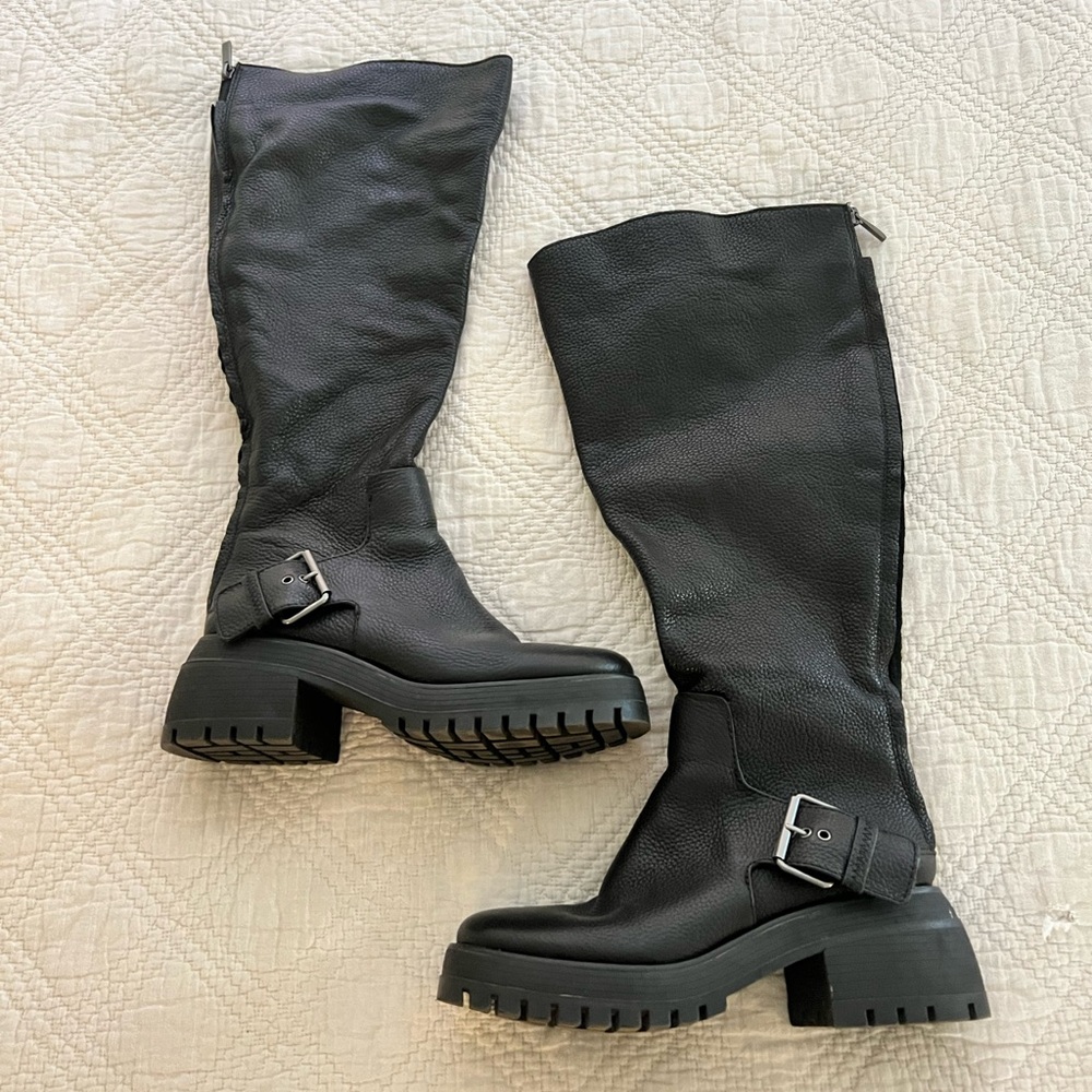 Wide Calf Knee High Moto Boot